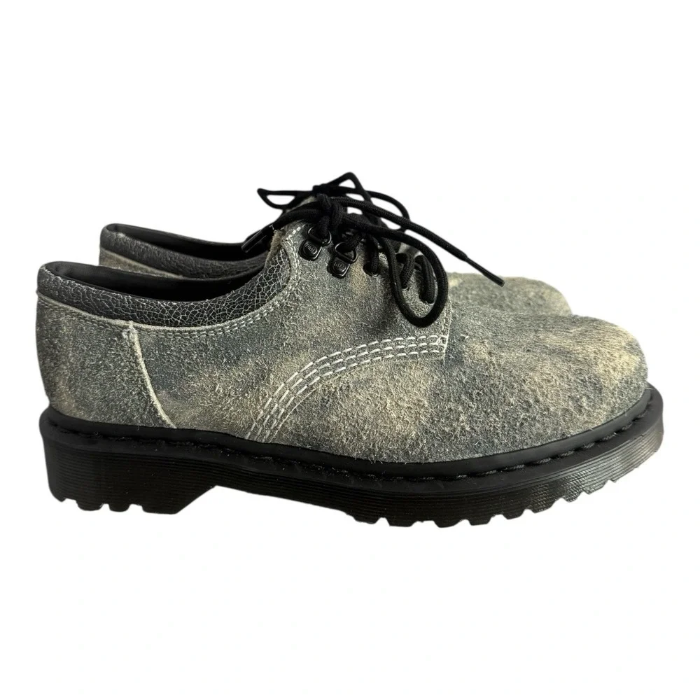 Dr Martens 8053 Grey Stonewashed Suede Leather Oxford Shoes Mens 7 Women's 8 NEW